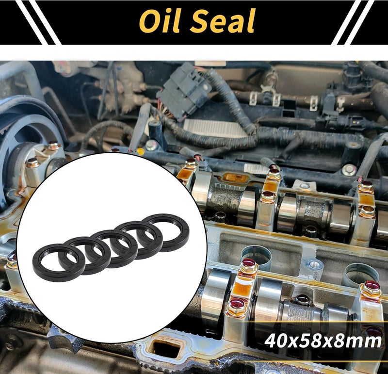REPAIROCK Universal Oil Seal TC Double Lip W Steel Spring Seal Ring Rotary Shaft Seal 40x58x8mm High Pressure NBR Rubber Black 5pcs - Image 2